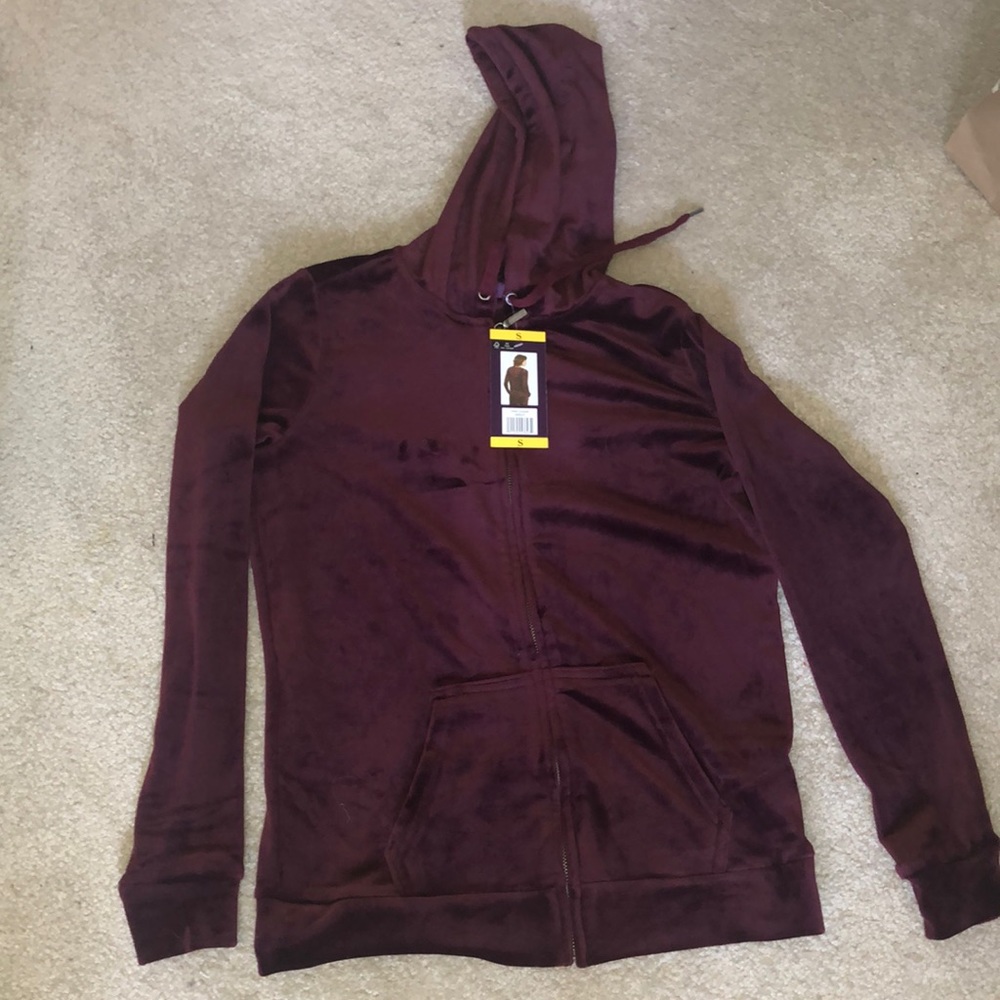 Maroon velour zip hoodie